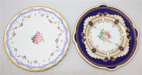 Six Royal Crown Derby flower painted plates and dishes, late 19th / early 20th century, largest 24.5cm